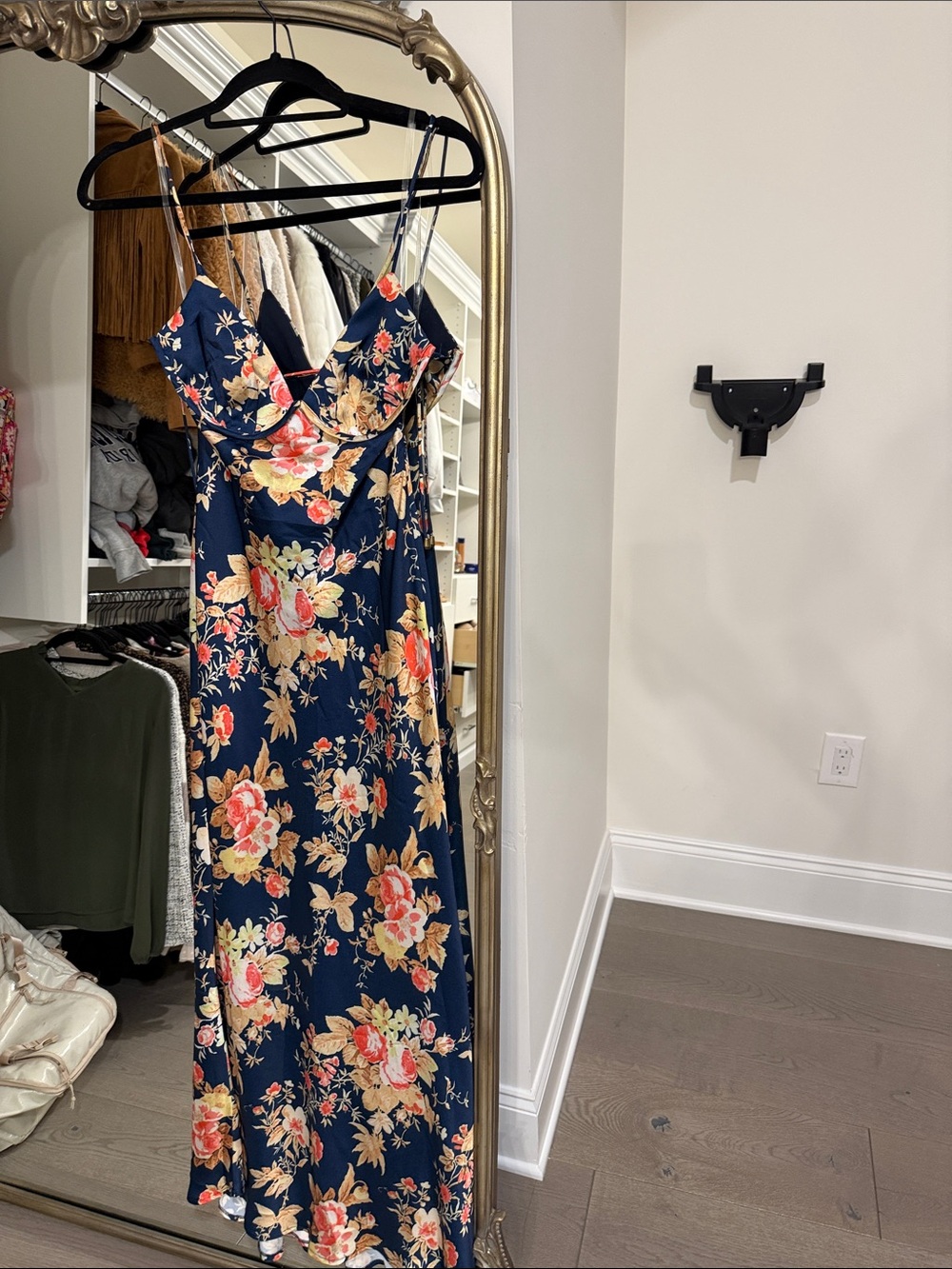 Floral Navy Spaghetti-Strap Maxi Dress